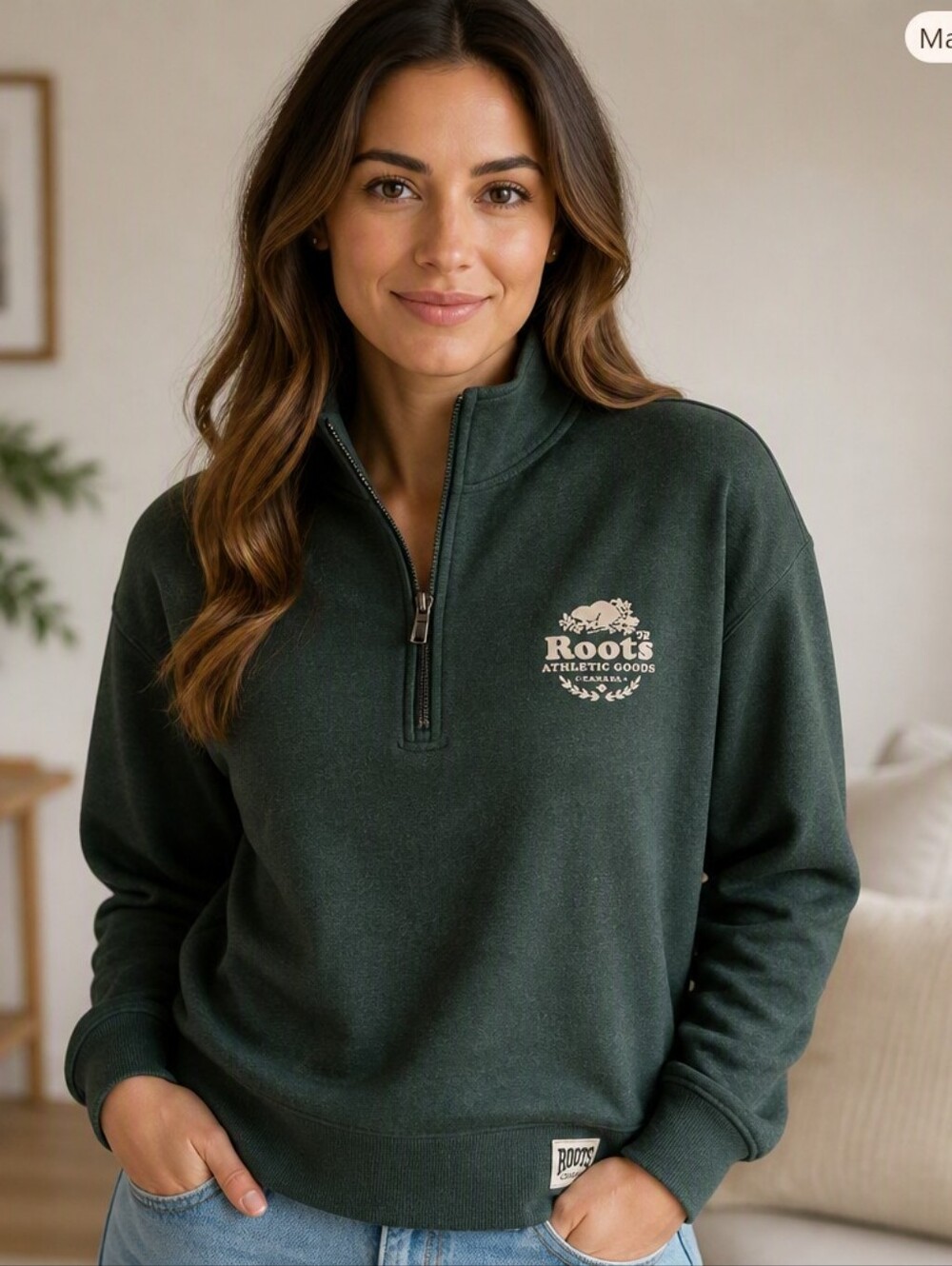 Roots Ladies AndTeal Half-Zip Sweatshirt
